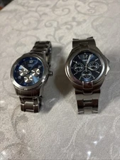 Lot of 2 Timex Men’s Stainless Steel Watches – Blue Dials – Pre-owned