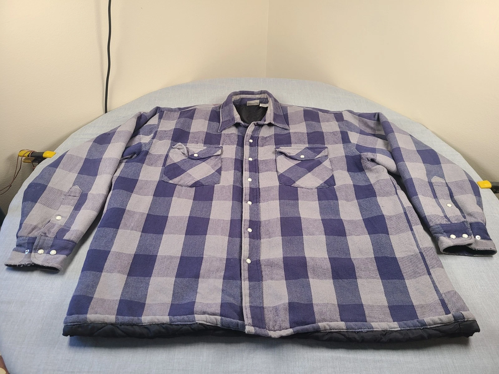 Five Brother Flannel Shirt Mens 3XL Blue Plaid Lined Pearl Snap Farm Shacket USA