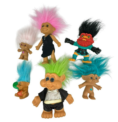 Vintage 90's Troll Dolls - Various Makers Russ, Hasbro, ITB, Ace - Lot of 6