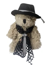 Wisdom Brown Teddy Bear Posable Legs 9" Black Hat & Scarf Plush Stuffed Animal