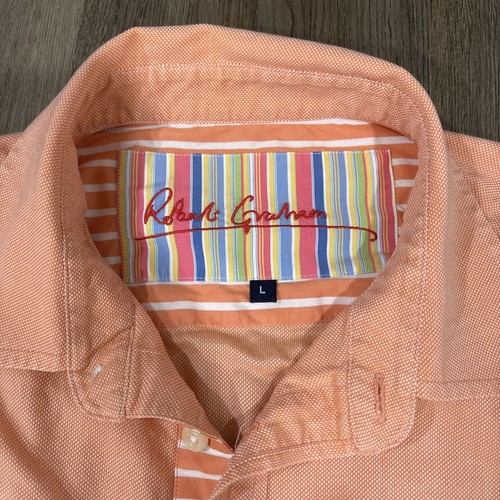 Robert Graham Shirt Mens Large Long Sleeve Flip Cuff Orange Peach 100% Cotton - Picture 5 of 8