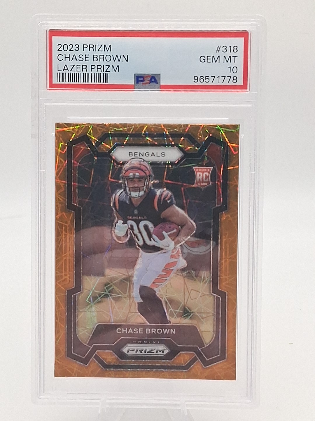 2023 Panini Prizm Chase Brown Lazer Prizm Bengals Color Match #318 PSA 10