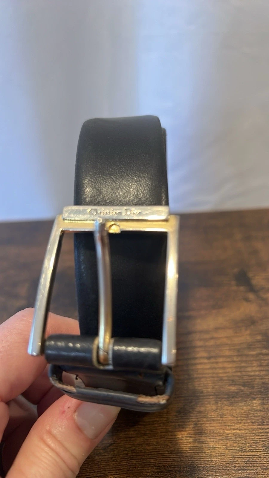 Ceinture noire vintage Christian Dior avec boucle en laiton