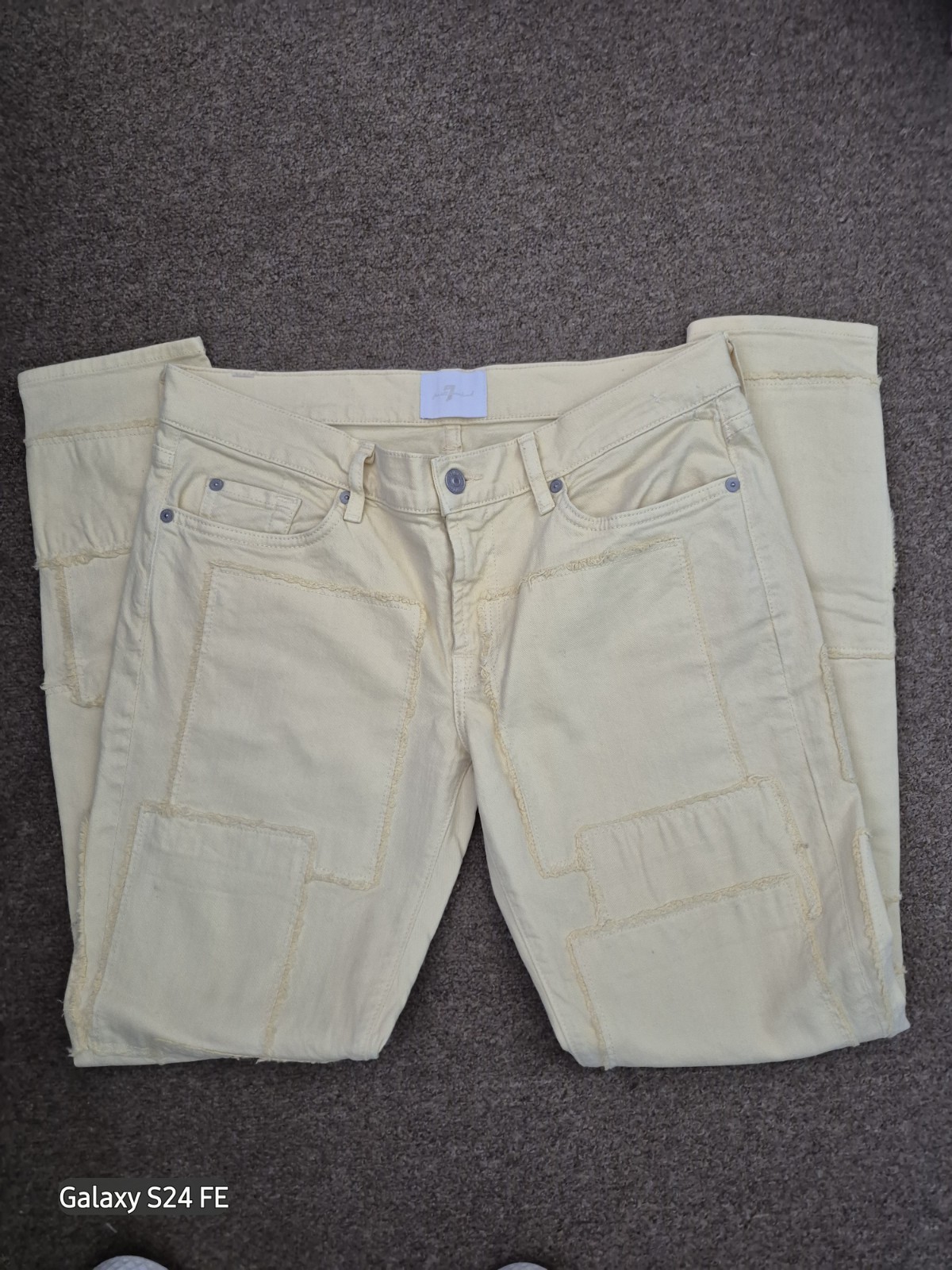 7 for all Mankind Jeans 32x29, Yellow, Destroyed, Patchwork 