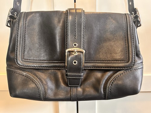 Borsa a tracolla Coach pelle nera Hampton Flap F12606 tracolla regolabile Y2K