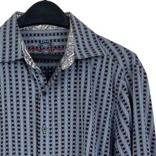 Robert Graham Mens L Classic Fit Blue Purple Striped Button Down Shirt Flip Cuff