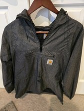Carhartt Anorak Slicker Hooded Pullover 1/4 Zip  Pockets Lightweight Sz Med