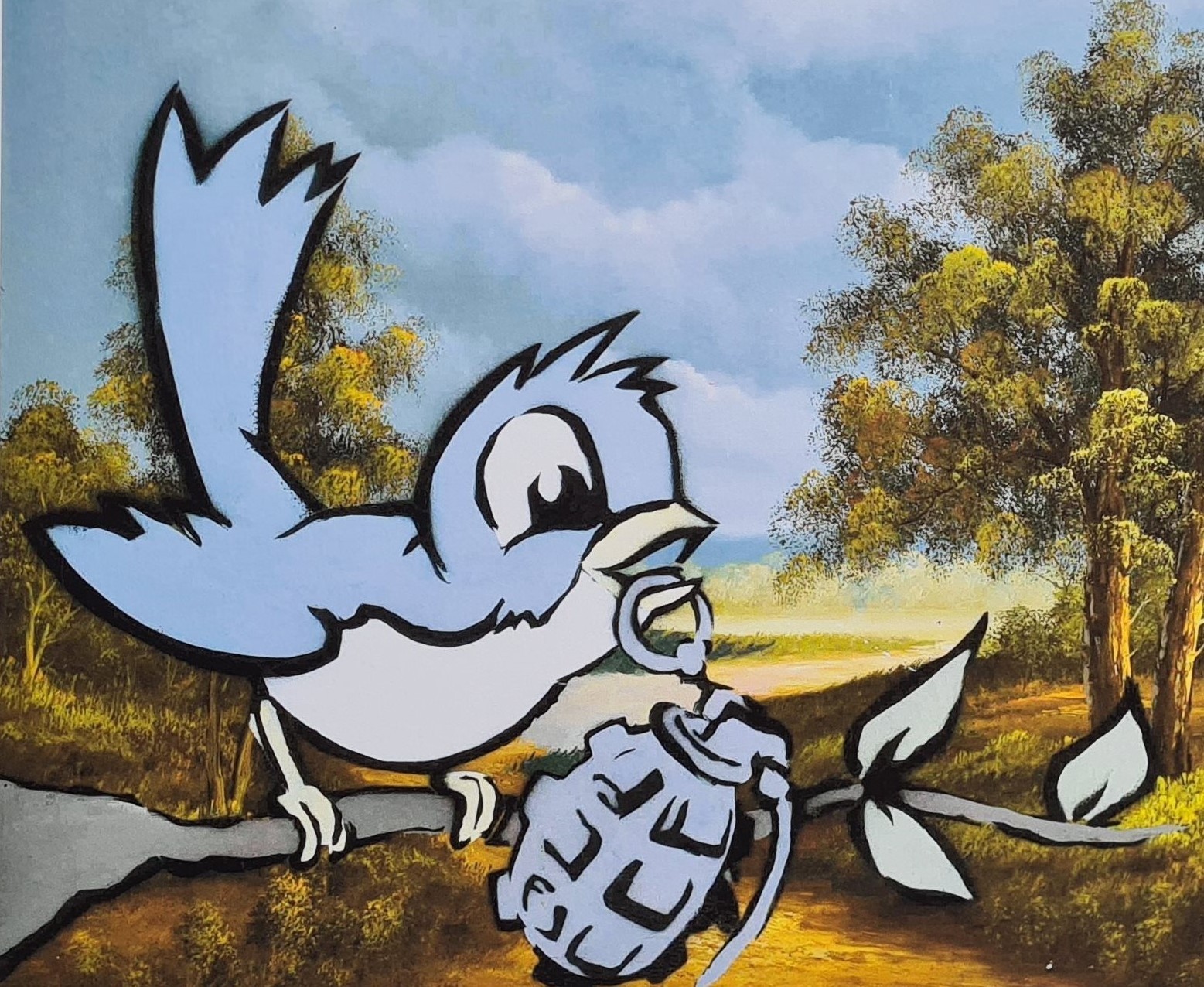 Banksy Oiseau Avec Grenade 50 X 40 CM Lithographie Art Limitée #26/600