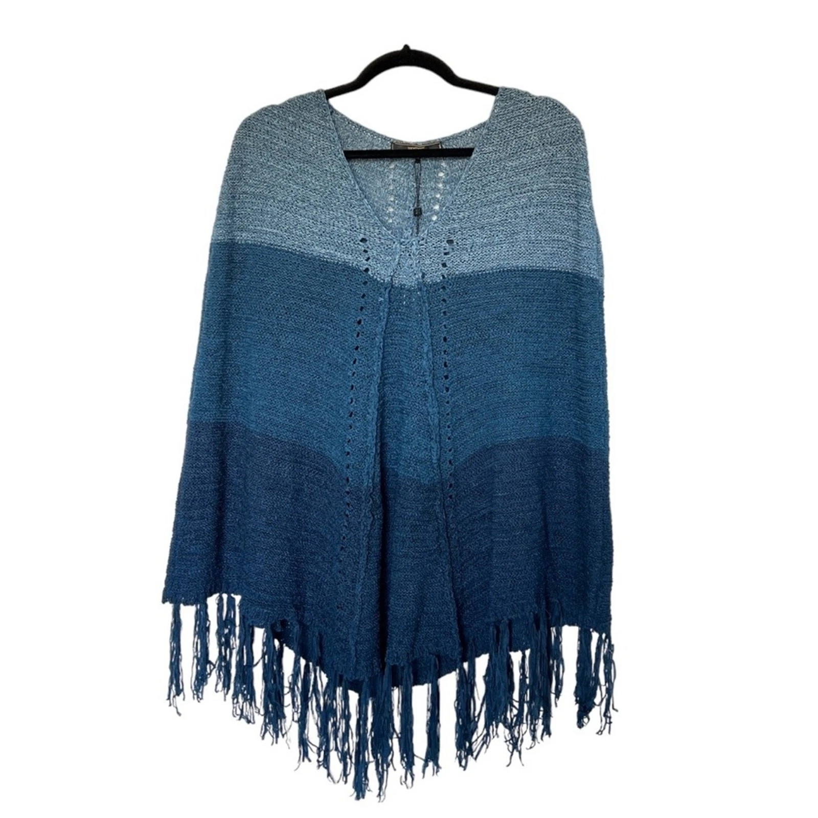 NWT MaxSport Fringe Hem Pullover Poncho | Dark Ink Blue Ombré | L/XL