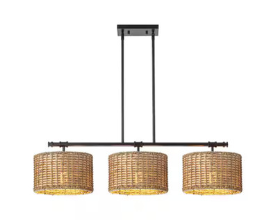 Rennnsan Terry 3-Light Black Farmhouse Linear Island Chandelier Light