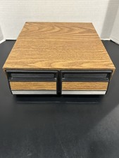VTG Audio Cassette Tape Cabinet 2-Drawer Holder Faux Wood Storage - 28 Tapes