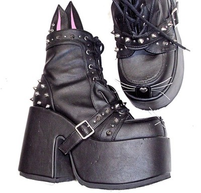 Demonia Camel 202 Bunny Ear Cat Whiskers 9 Studded Spiked Chunky Platform Boots