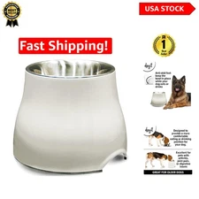 Elevated Stainless Steel Dog Bowl for Large Breeds - 900mL, Stylish White Design