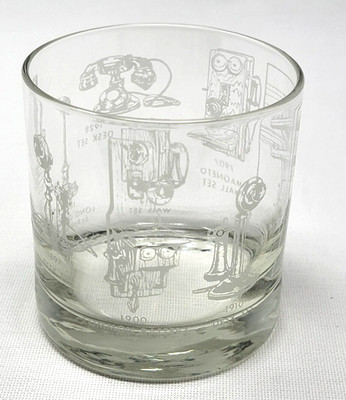 Vintage Telephone Pole and Evolution Glass Tumbler 9 Ounces 3 3/8'' Tall