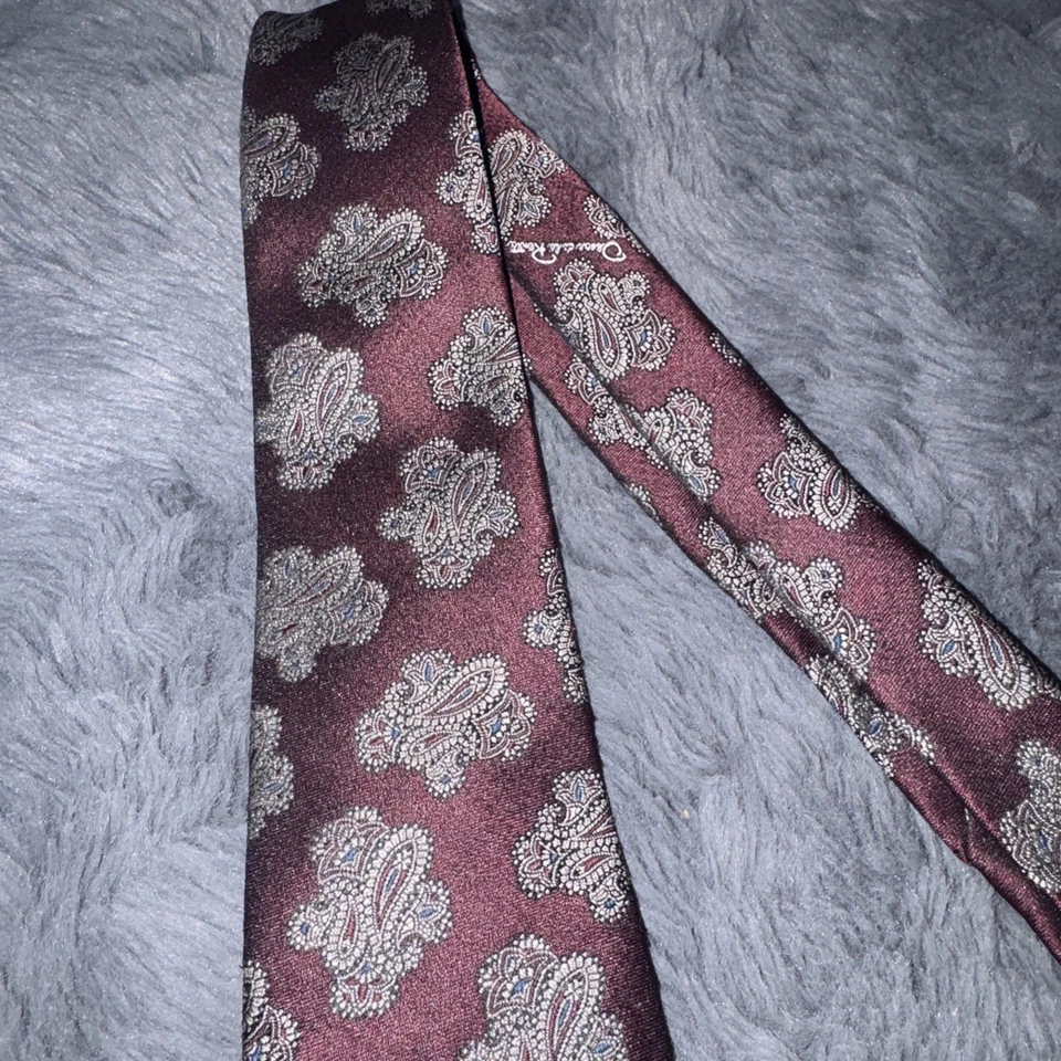 Oscar De La Renta Studio красный тематический галстук с узором пейсли винтажный сделано в США  - Изображение 3 из 4