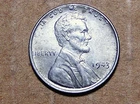 1943   P     Mint  STEEL  Lincoln Wheat Cent   ACTUAL  COIN          90604200-06