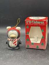 Jasco L'il Chimers Tree Ornamen Penguin Bell Bisque Porcelain Hand Painted Vtg
