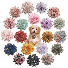 20 PCS Dog Collar Flowers Pet Bow Ties MultiColor Floral Grooming Accessory