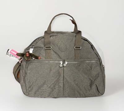 NWT Kipling Women s Olive Green Eugina Weekender Duffle Travel Bag $139 Keychain