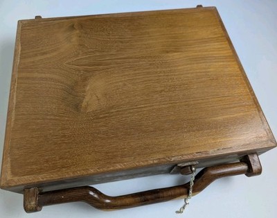 Vintage Handmade Solid Wood Attache Briefcase Box Geometric Peg Lock 16.5 