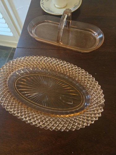 Anchor Hocking Pink 1930s Depression Glass Serving Plater Oval 10in