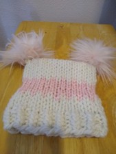 New Hand knit Baby beanie with faux fur pompom warm winter beanie