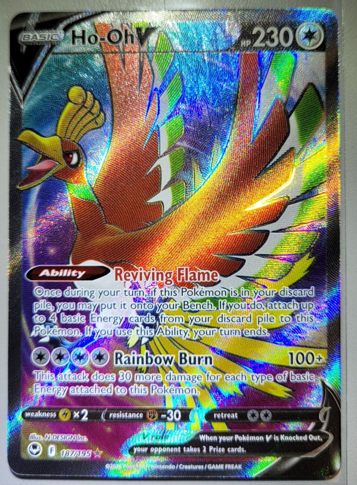 Ho-Oh V 187/195 Full Art Ultra Rare Silver Tempest Pokémon TCG NM