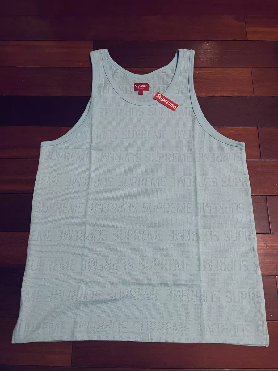 Supreme SS18 Mesh Stripe Tank Top Rare Size Large Light Blue Box Logo New