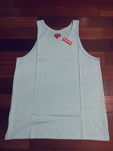 Supreme SS18 Mesh Stripe Tank Top Rare Size Large Light Blue Box Logo New |  eBay