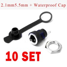 10X Panel/Chassis Mount Female DC Power Connector 2.1mm X 5.5mm Waterproof Cap