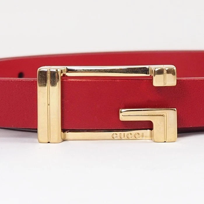Ceinture GUCCI cuir rouge plaqué or logo G boucle lettre taille 70/28 authentique