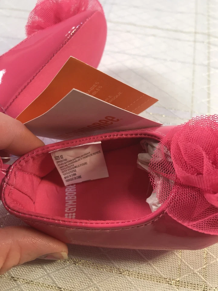 Gymboree Infant Strap Dress Crib Shoes Baby Girl Hot Pink With Tulle Blow Size 2 - Image 4 of 4
