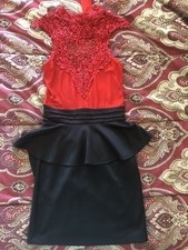 Pre-owned Fashion Nova Peplum Women's The vintage shop Dress Black/Red Small