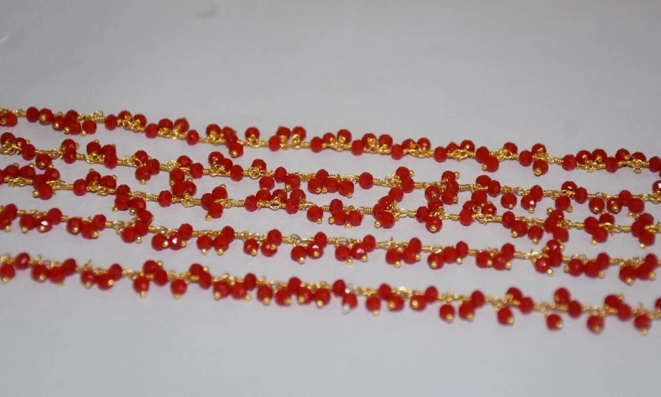 A granel cuentas 3 mm cuarzo rojo cuentas chapado en oro joyería hacer racimo cadena rosario Foto 3 de 4