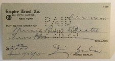 Irving berlin Signed Check Music Box Theatre Autographs MINT CONDITION
