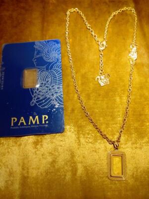 Versace Fortuna 1G Gold Ingot Necklace 14K Frame with Gems RARE | eBay