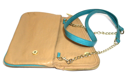 Steve Madden Crossbody Envelope Handbag Mustard Yellow & Turquoise Blue - Picture 4 of 9