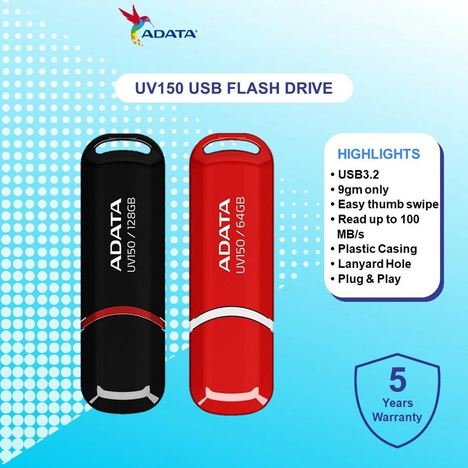 ADATA UV150 8GB-512GB Flash Drive Memory USB 3.2 Gen1 Thumb Stick Storage Device - Image 3 of 4