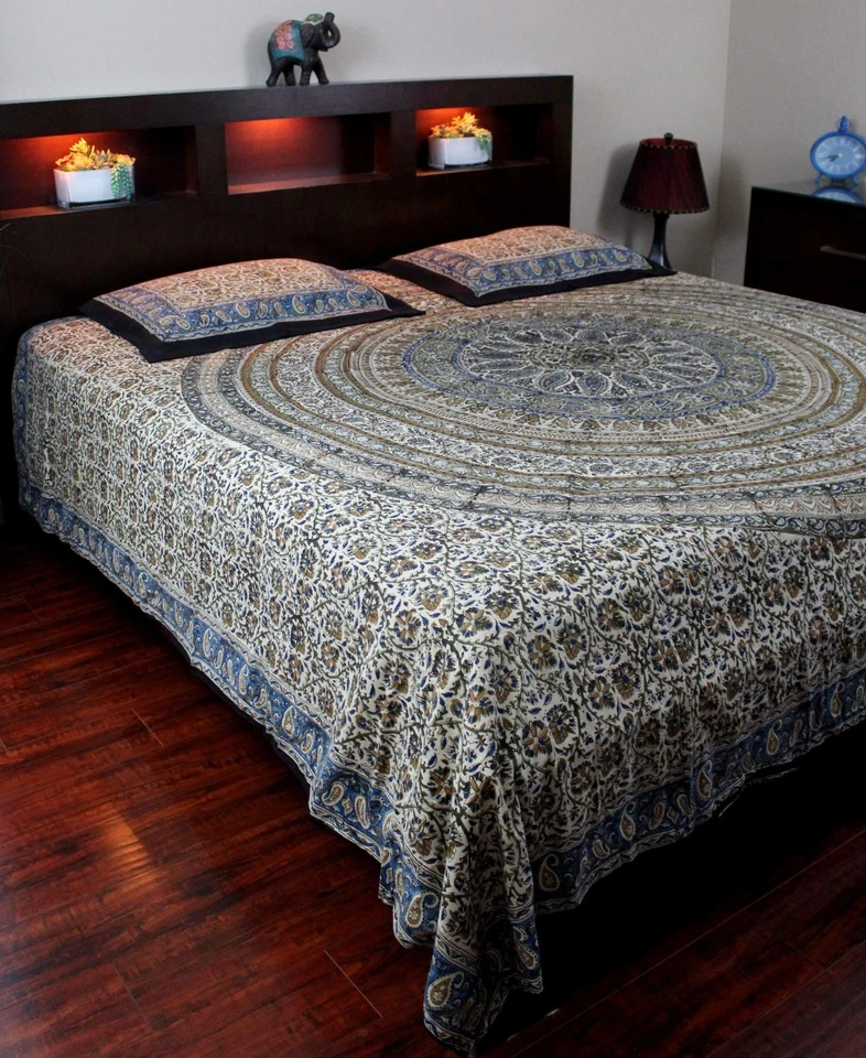 Funda nórdica reversible algodón estampado bloque mandala cachemira Kalamkari Twin 68x86 Foto 3 de 4