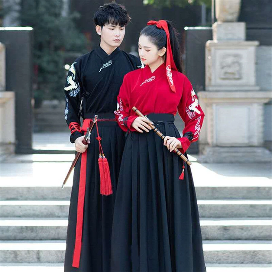 Chinese Ancient Folk Dance Costume Women Hanfu Men Swordsman Outfit Couple Dress