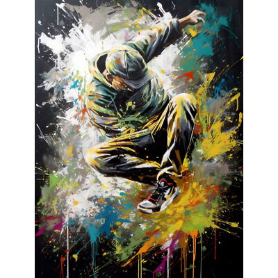 Breakdancer B-Boy Tanzen Splatter Paint extragroßer Leinwanddruck