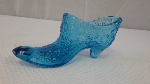 Vintage Fenton Blue Button and Daisy Art Deco Shoe