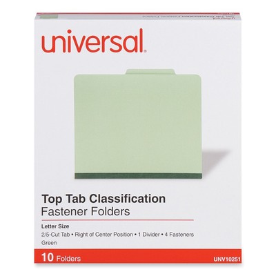 Universal 10251 4-Sec. Pressboard Classification Folder - Letter, GN (10/BX) New