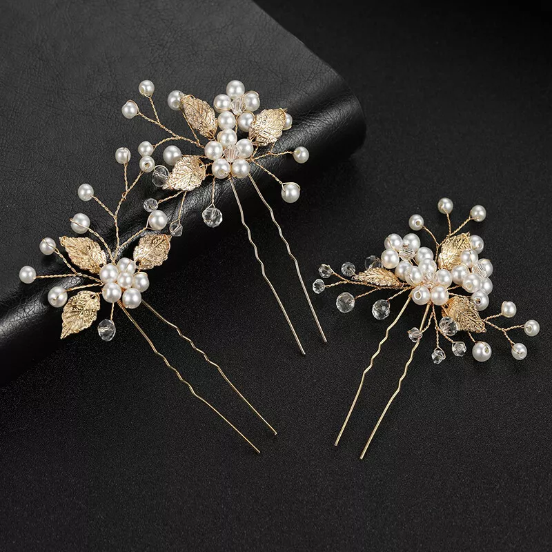 Casdre Flower Bridal Hair Pins Silver Pearl Bride Wedding Hair Accessories  Rhinestone Wedding Headpiece for Women and Girls(Pack of 3) 