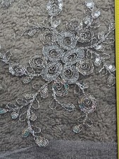 Silver Sequin Floral Embroidered Tulle Fabric 1 yard