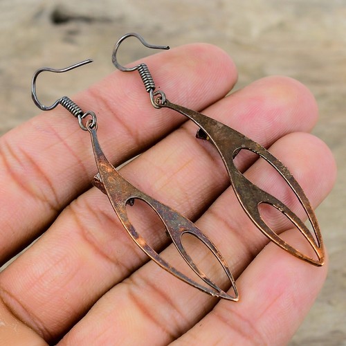 Pink Tourmaline Rough Gemstone Copper Drop Dangle Electroformed Earrings Jewelry - Picture 5 of 6