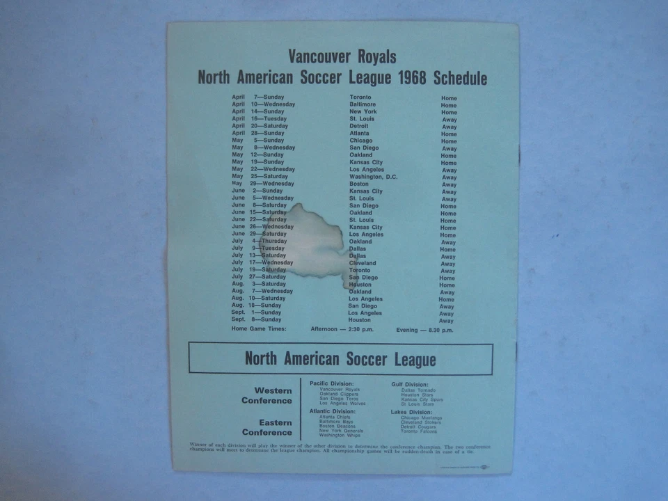 1968 VANCOUVER ROYALS VS BALTIMORE BAYS NASL SOCCER FOOTBALL PROGRAM - Image 2 of 4