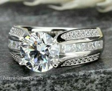 Lab-Created 3CT Round Cut Diamond Engagement Wedding 14K White Gold Over Ring