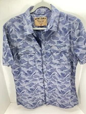 Seven Seven7 Jeans Camp Shirt Men Sz Medium Blue Camouflage Button Short Sleeve