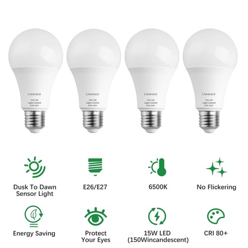 2?? LED Dusk to Dawn E26 Light Bulbs Eqv. 150Watt Auto On/Off Sensor